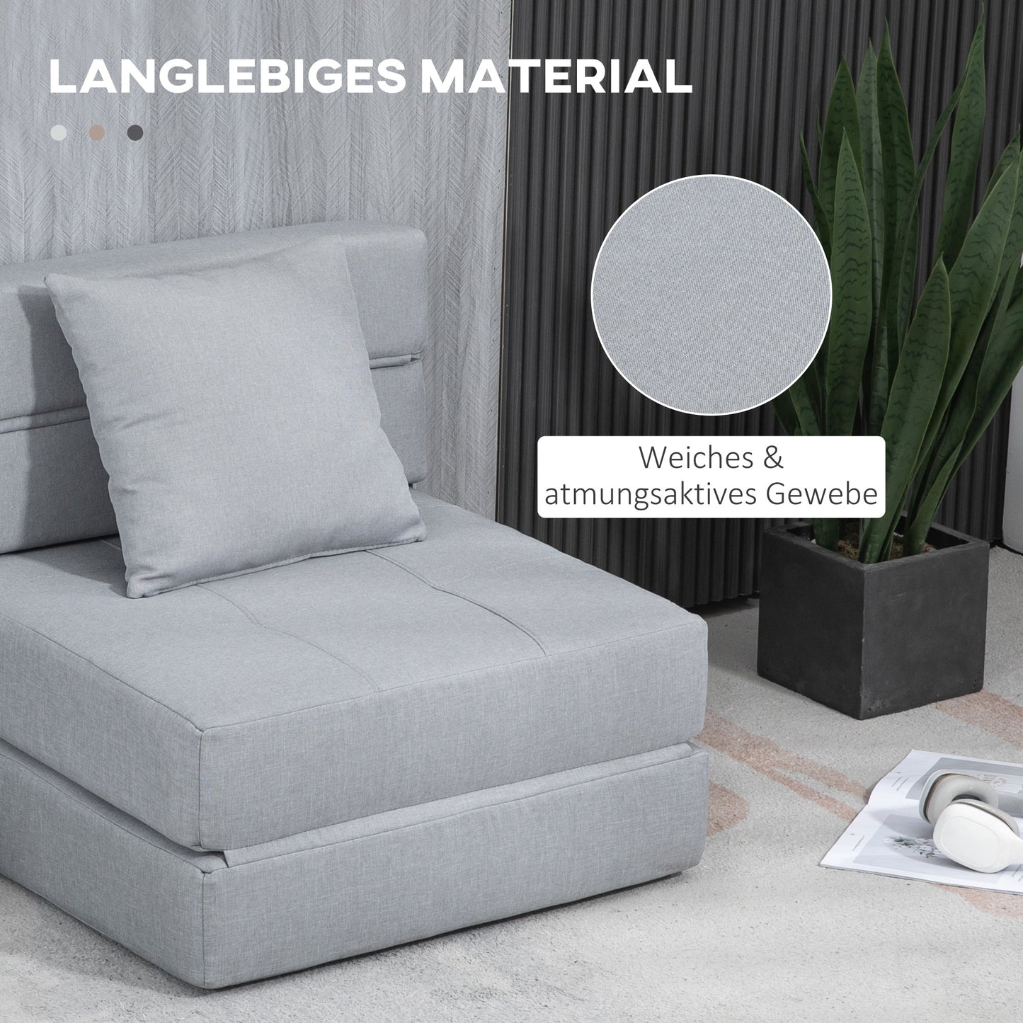 HOMCOM Relaxsessel Liegesessel Sessel mit Bettfunktion, inkl. 1 Kissen, 70 cm x 70 cm x 61 cm, Hellgrau