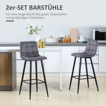 HOMCOM 2er-Set Barhocker mit Fußstütze im Retrodesign 42 cm x 47 cm x 105 cm Grau