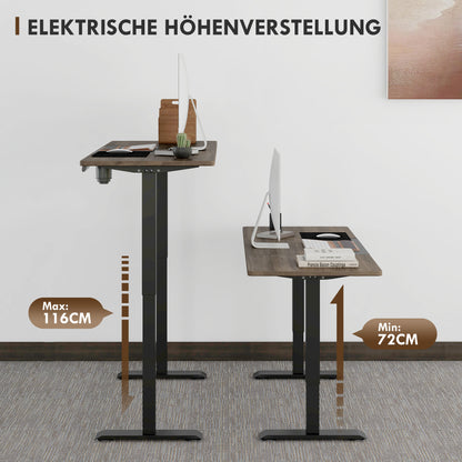 Vinsetto Höhenverstellbarer Schreibtisch Elektrisch 140 x 70 cm Computertisch mit 4 Memory-Steuerung, 4 tlg. Tischplatte, Steh-Sitz Tisch mit Anti-Kollision, Überhitzungsschutz Schwarz