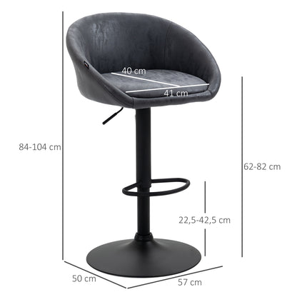 HOMCOM 2er-Set Barhocker, höhenverstellbar, 360-Grad-Schwenk-Design, 57 cm x 50 cm x 84-104cm, Grau