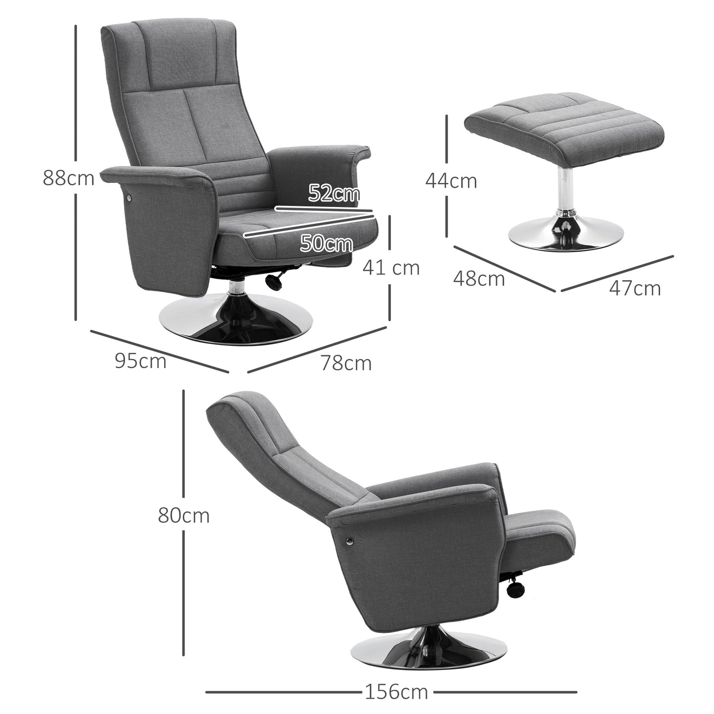 HOMCOM Massagesessel mit Hocker, neigbare Lehne, 78 x 95 x 88 cm, Dunkelgrau