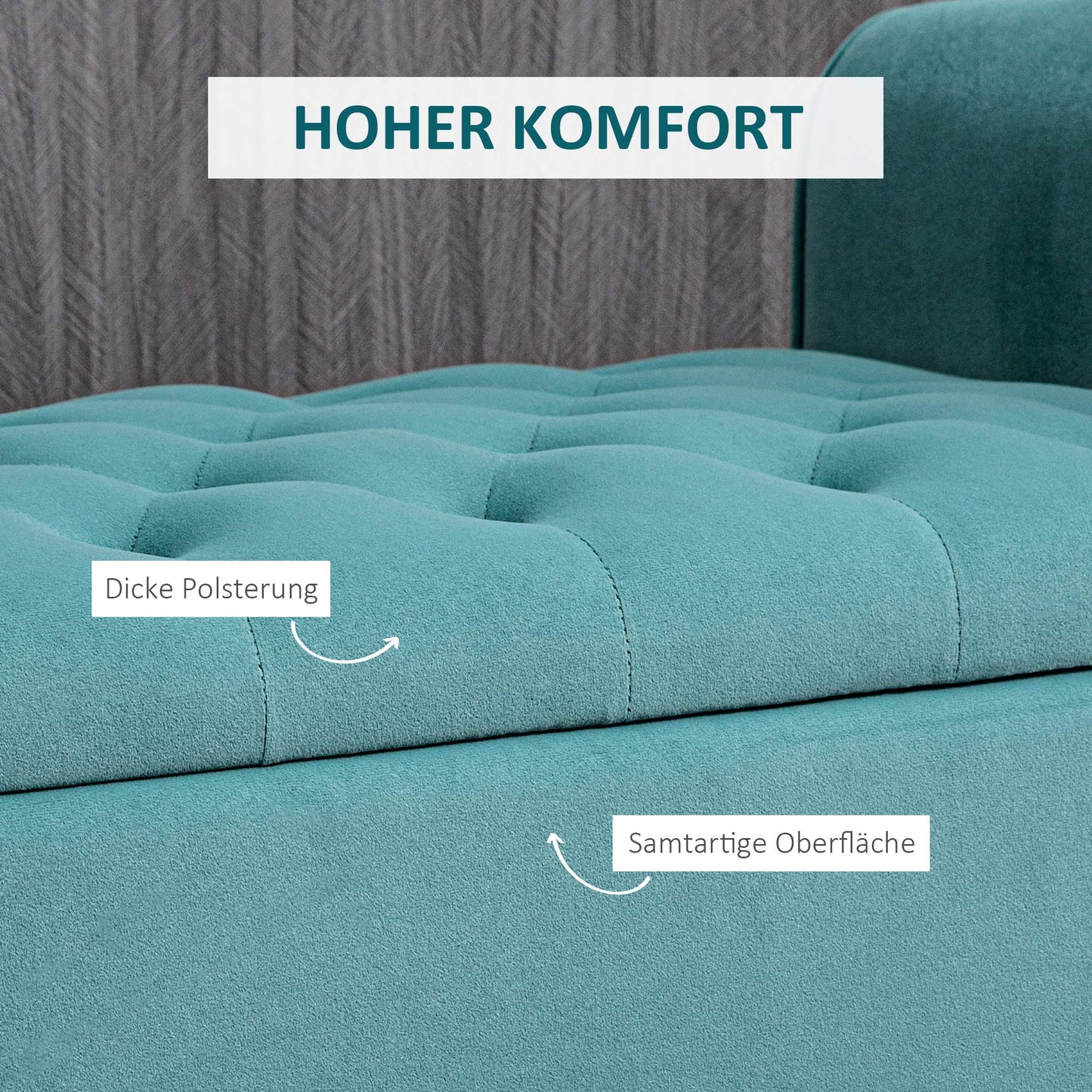 HOMCOM Sitzbank im Vintage-Design, Sitzbank mit Stauraum, Samtoptik, Grün