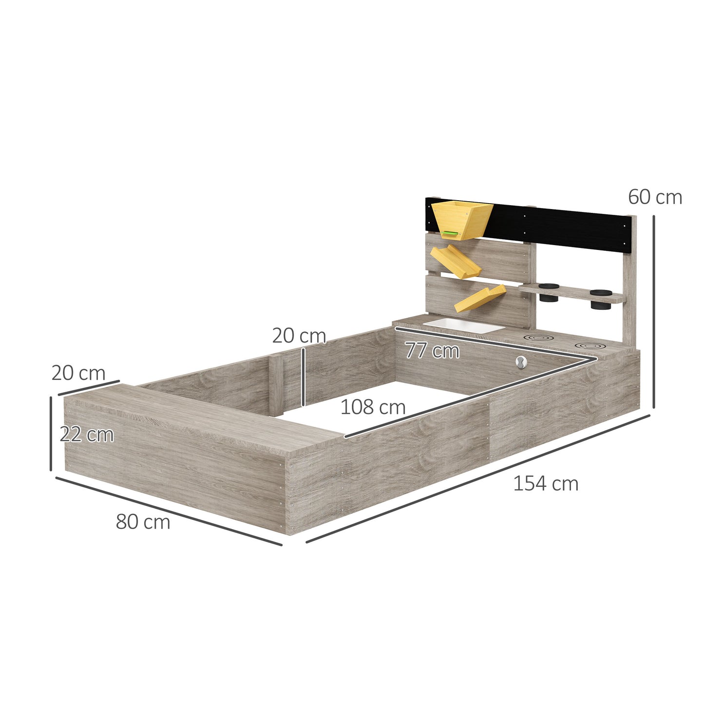 Outsunny Sandkasten mit Wasserstation, 2 Pflanzkästen, behandeltes Massivholz, 154 x 80 x 60cm, Grau