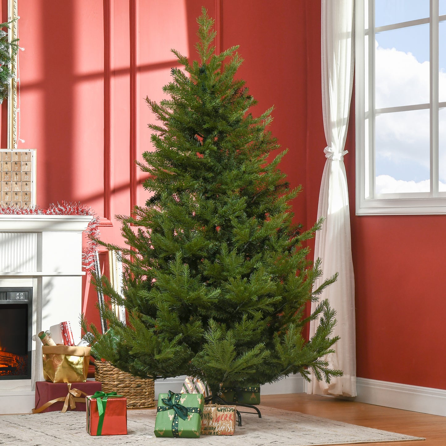 HOMCOM Weihnachtsbaum, Kunsttanne, realistisches Aussehen, schneller Aufbau, Kunststoff, Grün, 136 x 136 x 180cm