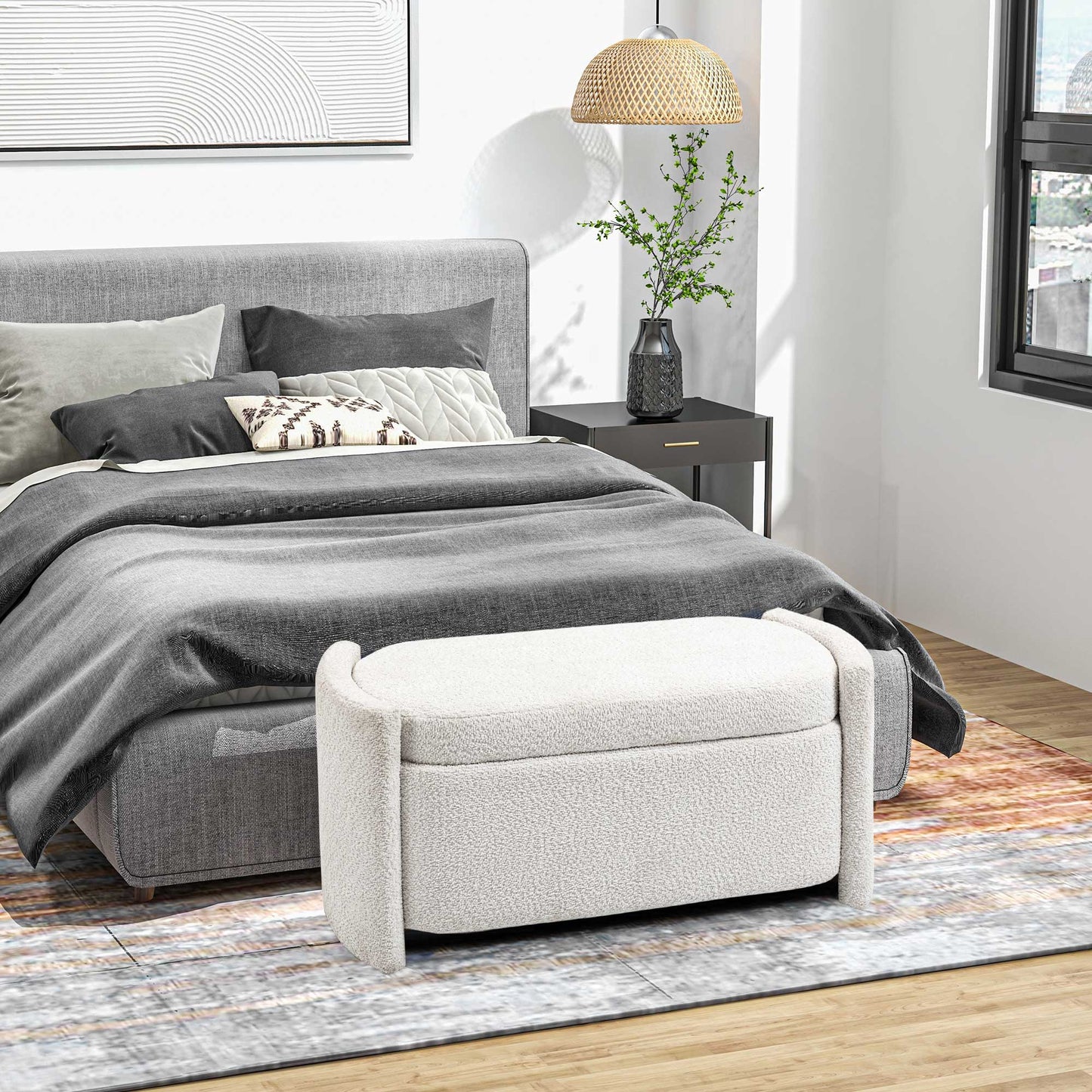 HOMCOM Sitzbank mit Stauraum Flurbank Schuhbank, gepolstert, 105 cm x 44 cm x 45,5 cm. Creme/Beige
