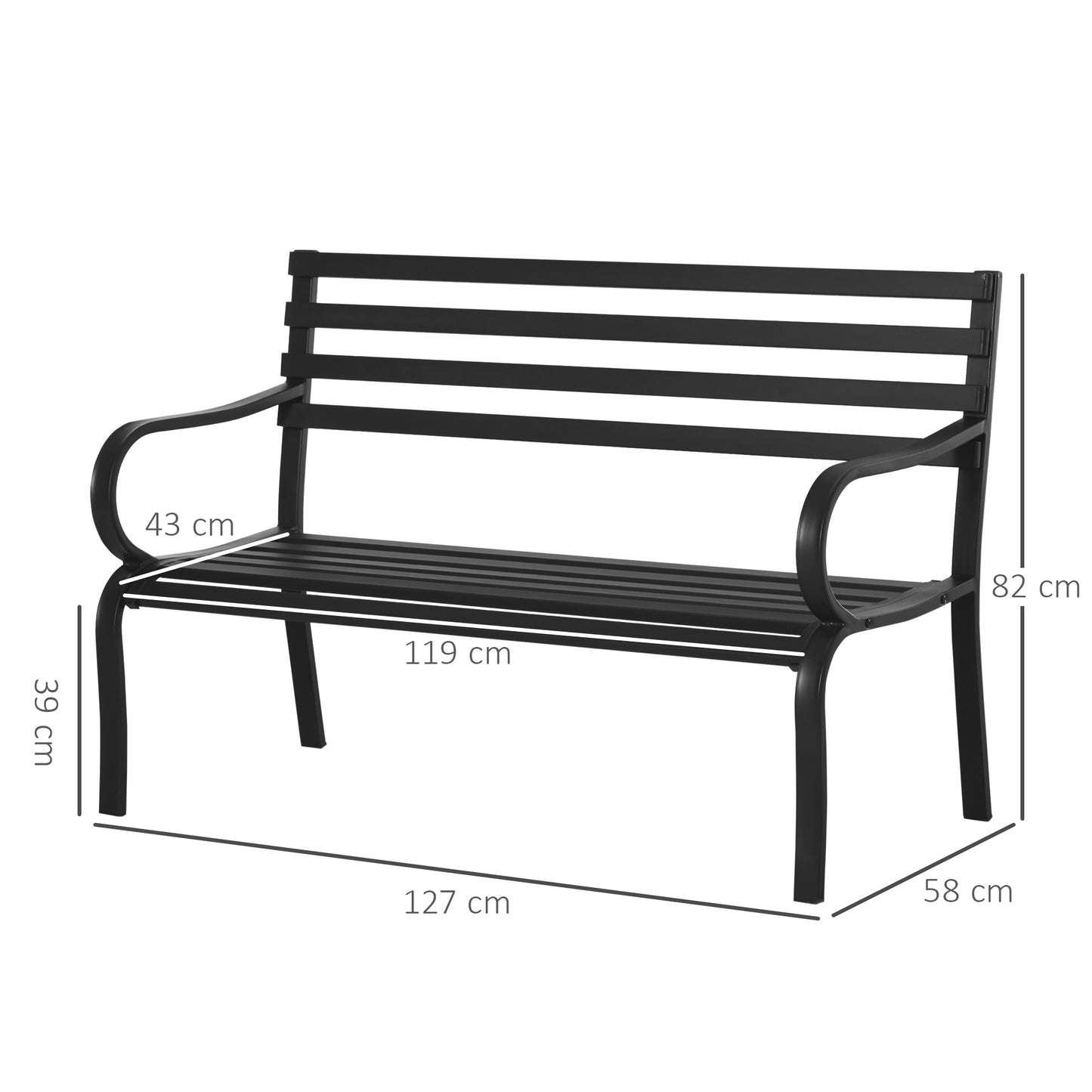Outsunny 2-Sitzer Gartenbank Sitzbank 240kg belastbar Bank Gartenmöbel für den Innen- und Außenbereich geeignet 127 x 58 x 82 سم أسود