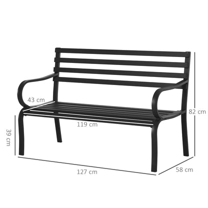 Outsunny 2-Sitzer Gartenbank Sitzbank 240kg belastbar Bank Gartenmöbel für den Innen- und Außenbereich geeignet 127 x 58 x 82 سم أسود