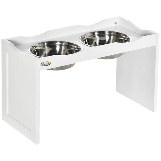 PawHut Futterstation, Napfständer, 2 Fressnäpfe je 2 Liter, Edelstahl, für große Hunde, weiß, 63 x 30 x 24cm