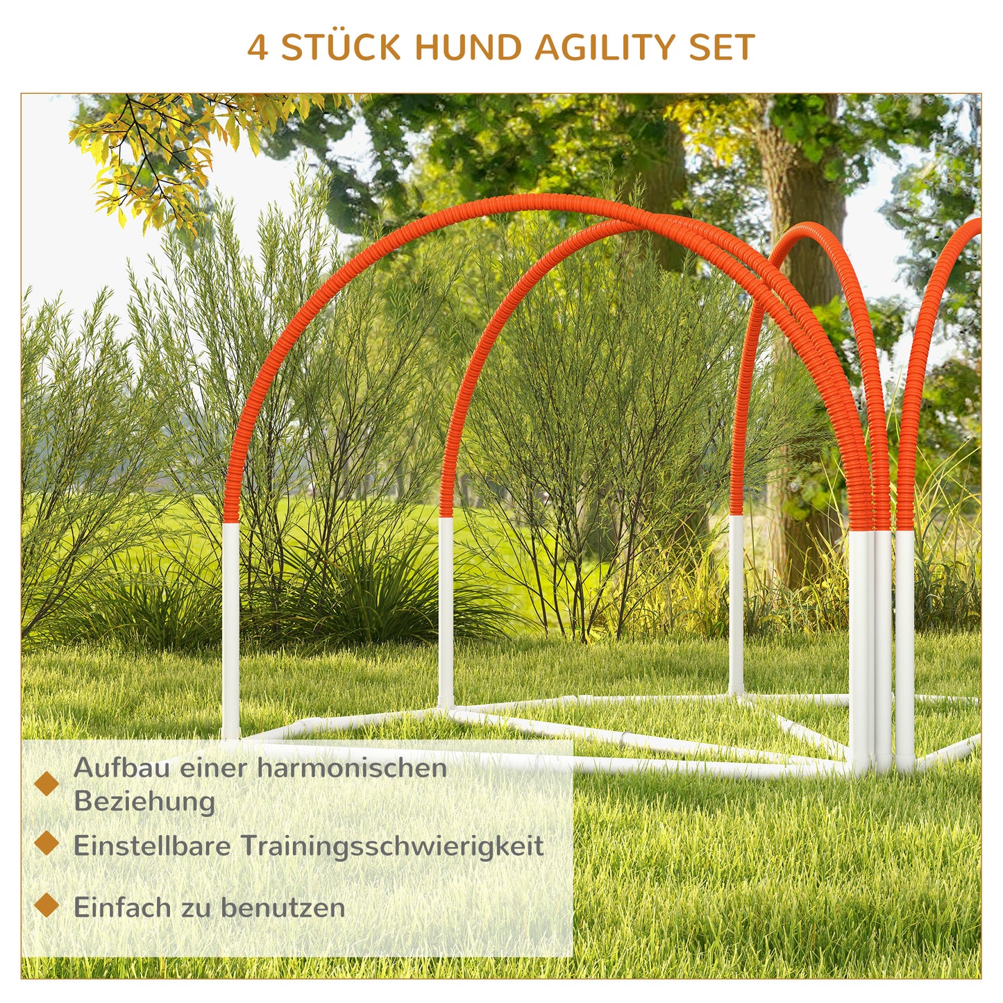 PawHut Agility-Set für Hunde, 4-teilig, inkl. Tragetasche, Kunststoff, 89x69x99 cm, Weiß+Orange