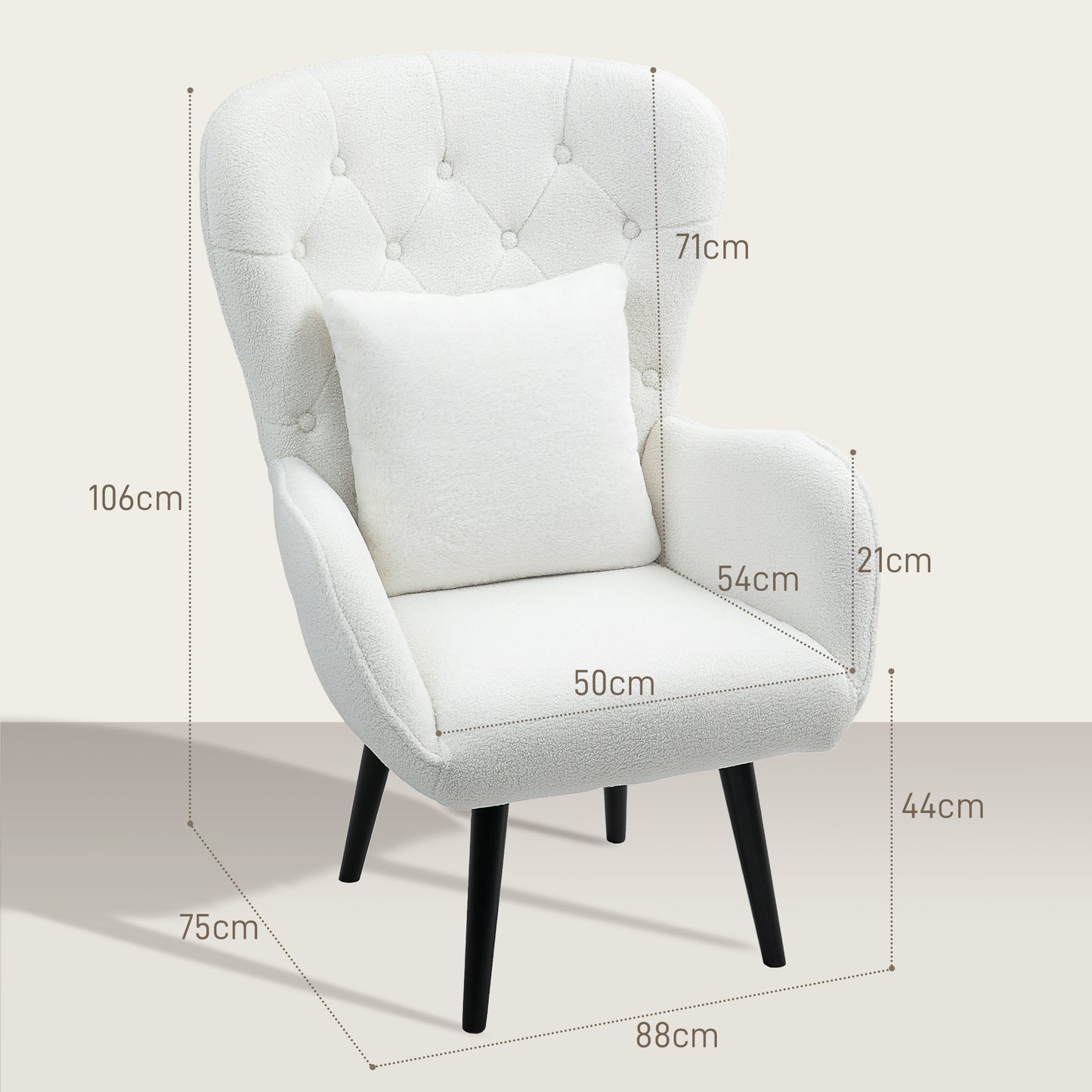 HOMCOM Polstersessel mit Rautensteppung, Bezug aus Teddystoff, mit Dekokissen, 88 x 75 x 106 cm, Weiß