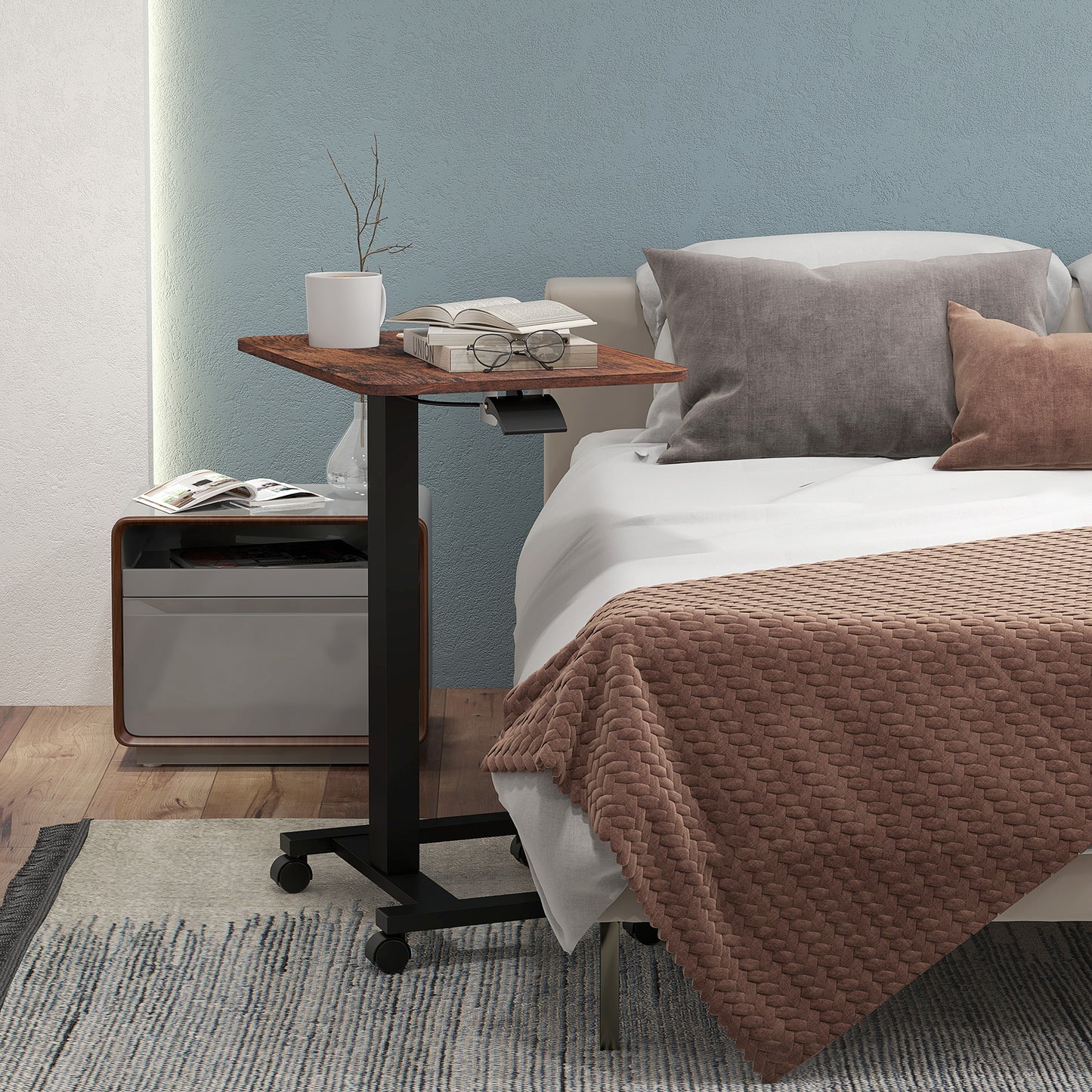 Vinsetto Stehpult Stehtisch, Laptoptisch, höhenverstellbar, 4 Rollen, 65 cm x 48 cm x 108 cm, Braun + Schwarz