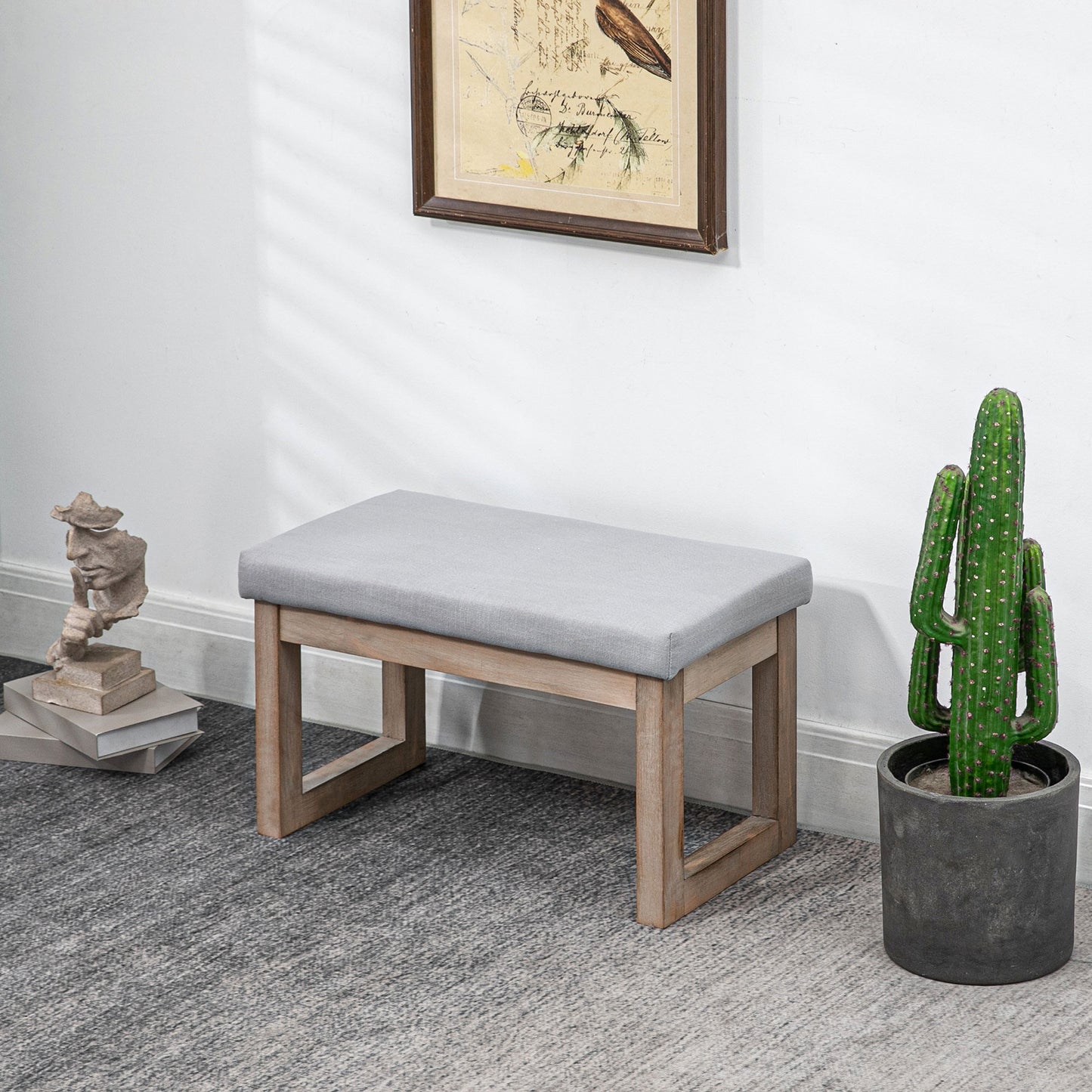 HOMCOM Fußbank im Skandi-Design، Sitzhocker، Fußhocker، 68 سم × 38 سم × 42 سم، Grau + Natur