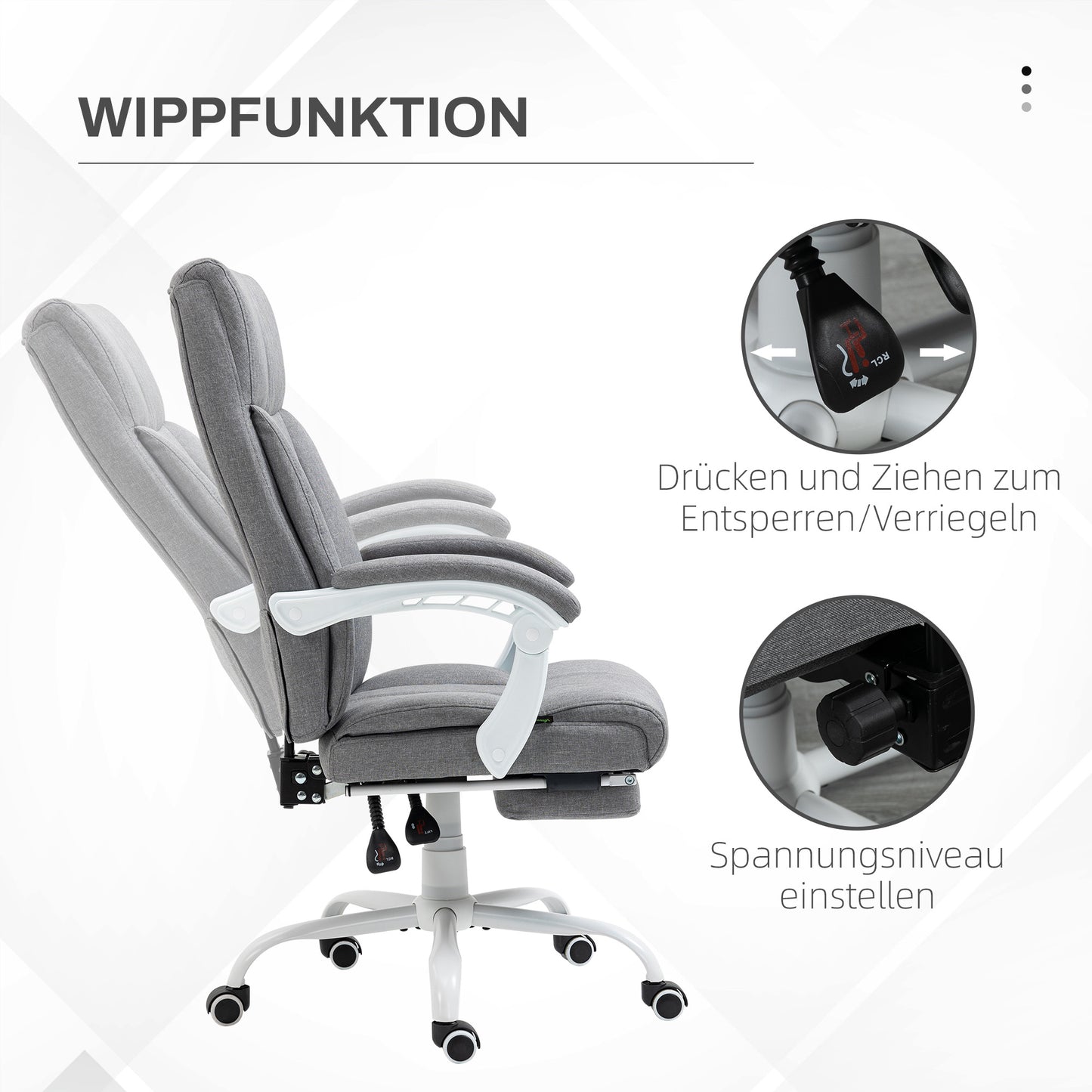 Vinsetto Bürostuhl, Drehstuhl, neigbare Rückenlehne, höhenverstellbar, bis 120 kg, Leinenoptik, Grau