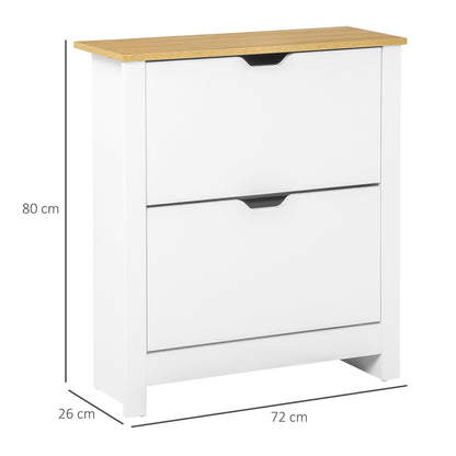 HOMCOM Schuhschrank Schruhregal Schuhaufbewahrung, 2 Fächer, 12 Paar Schuhe, 72 cm x 26 cm x 80 cm, Weiß + Braun