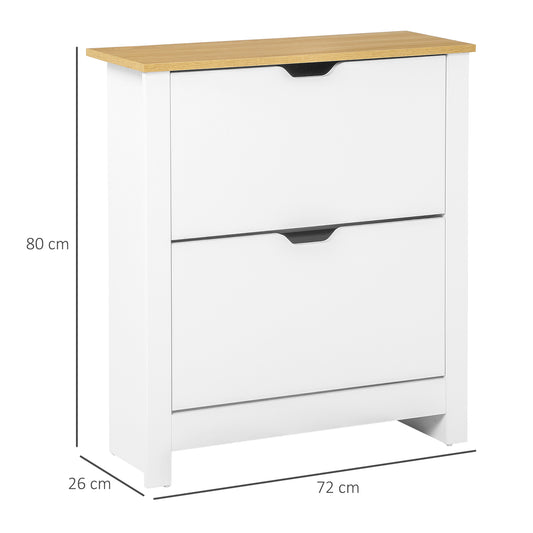 HOMCOM Schuhschrank Schruhregal Schuhaufbewahrung, 2 Fächer, 12 Paar Schuhe, 72 cm x 26 cm x 80 cm, Weiß + Braun
