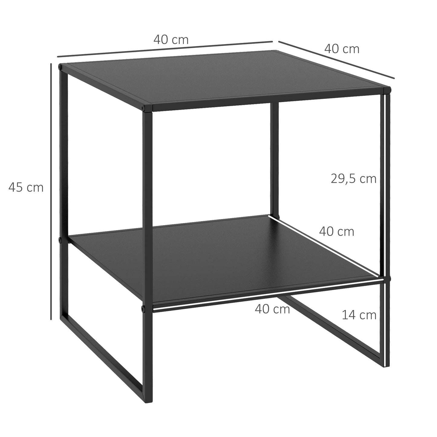 HOMCOM Beistelltisch im Industriedesign Couchtisch Nachttisch, 1 Ablage, Schwarz