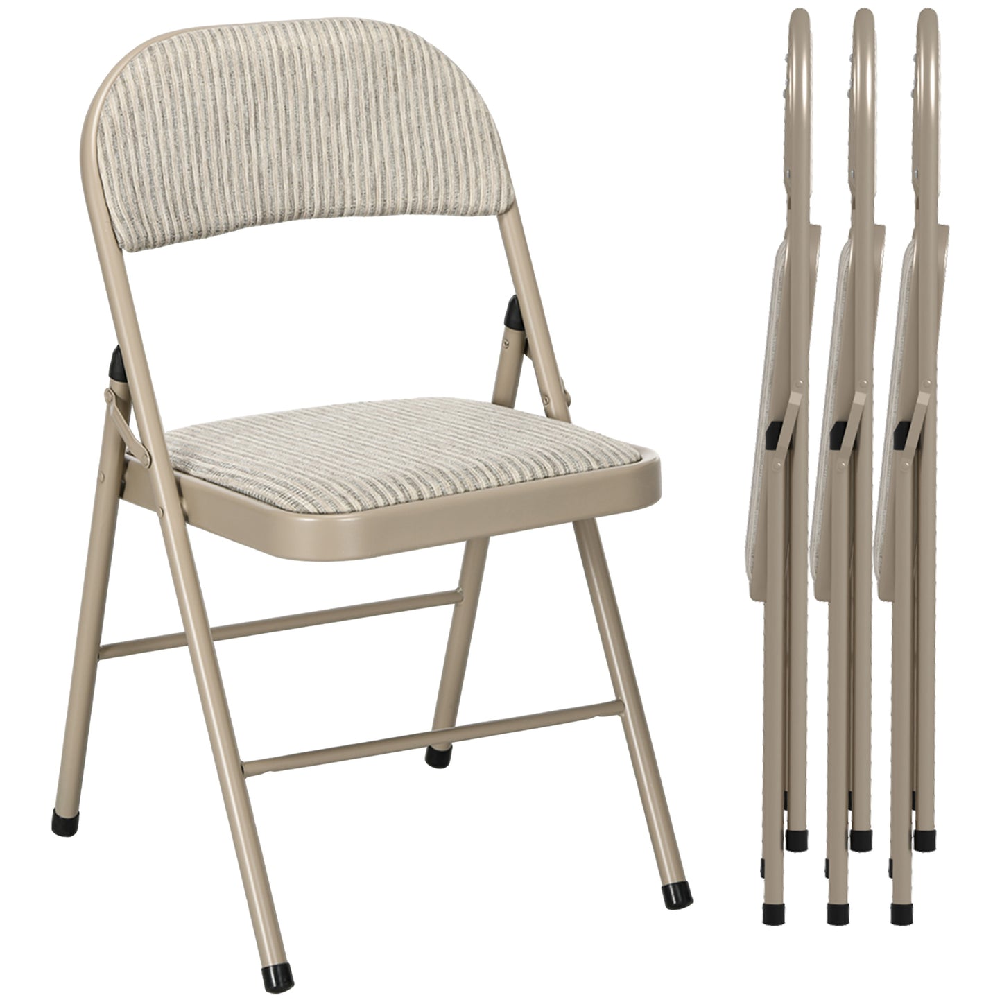 HOMCOM 4er-Set Klappstühle, Tragbare Bürostühle, Stahlbeine, Faltstuhl für Büro, Empfang, Wartezimmer, Leinenoptik Beige
