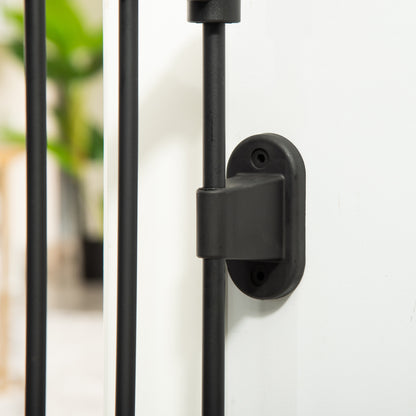 PawHut Hunde Absperrgitter Türschutzgitter Haustierschutzgitter verstellbar klappbar Kamingitter mit automatische schließenden Tür 3 Paneele für Ofen Wandmontage/Freistehend Schwarz 202,5 x 76 cm