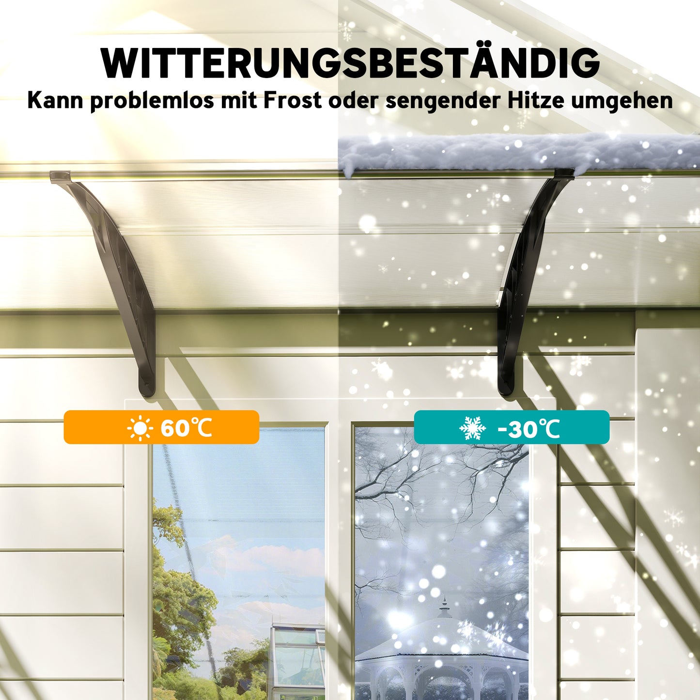 Outsunny Vordach Schutzdach, Sonnen- und Regenschutz, inkl. Wandhalterung, 295x90 cm, Weiß