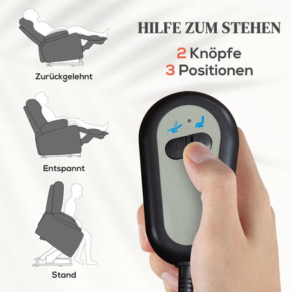HOMCOM Relaxsessel mit Aufstehhilfe, 8 Massagepunkte, beheizbare Rückenlehne, Leinenoptik, Grau
