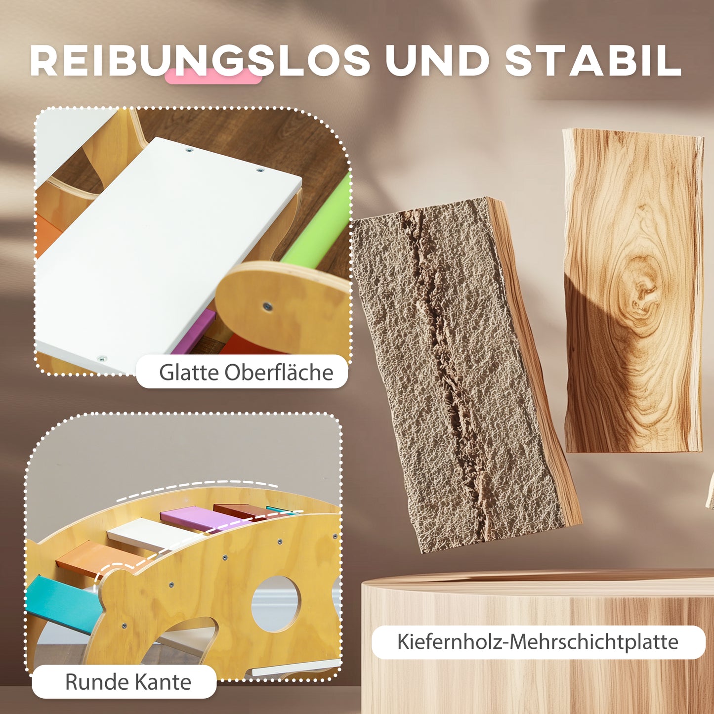 AIYAPLAY Klettergerüst und Schaukel, 2-in-1, Kiefernholz, 91x41x48 cm, für Kinder 18-48 Monate