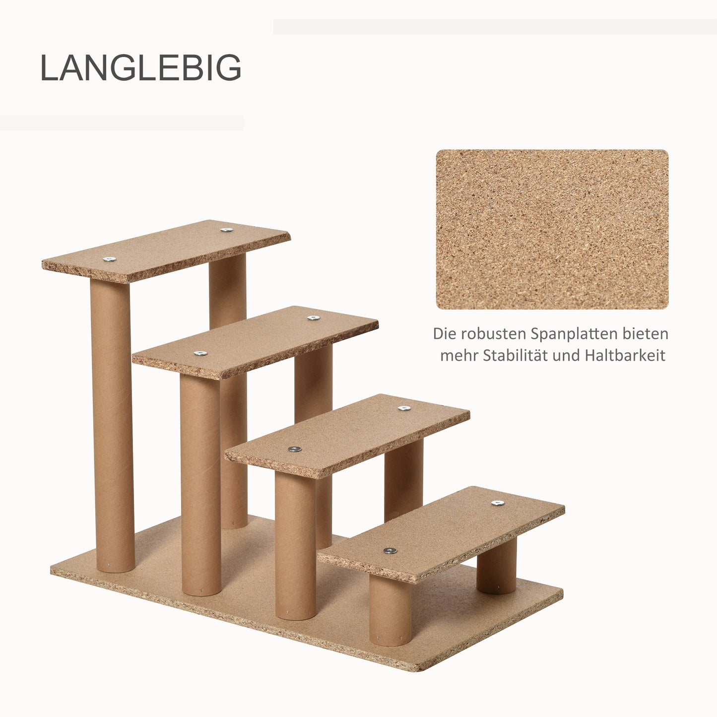 PawHut Hundetreppe 4-stufig, 35 cm Katzentreppe für Bett und Sofa, Haustiertreppe für Hunde und Katzen bis 5 kg, Plüschoptik, Hellgrau