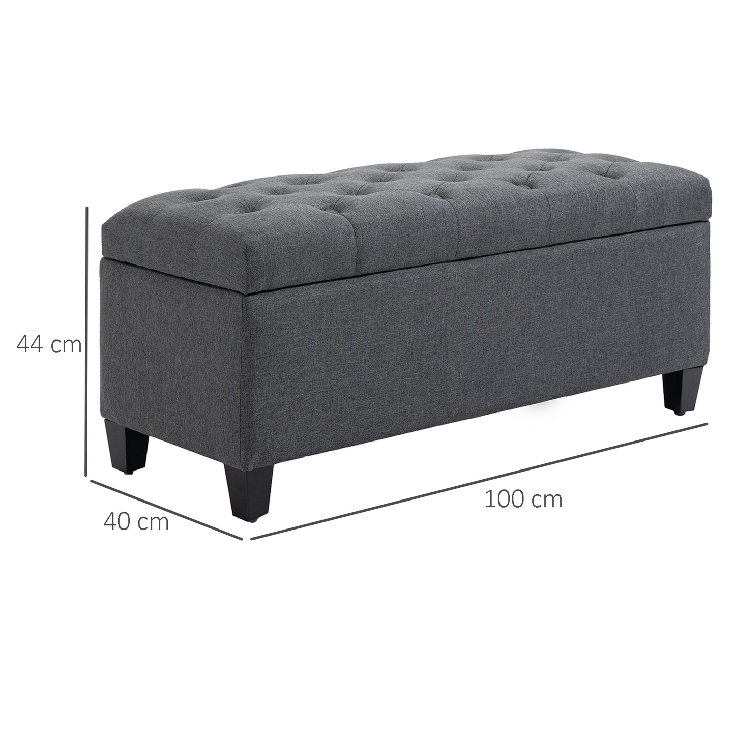 HOMCOM Sitzbank mit Stauraum Polsterbank mit Leinenoptik, Sitztruhe mit Holzbeine, Truhenbank für Wohnzimmer Schlafzimmer Flur 100 x 40 x 44 cm Dunkelgrau