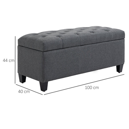 HOMCOM Sitzbank mit Stauraum Polsterbank mit Leinenoptik, Sitztruhe mit Holzbeine, Truhenbank für Wohnzimmer Schlafzimmer Flur 100 x 40 x 44 cm Dunkelgrau