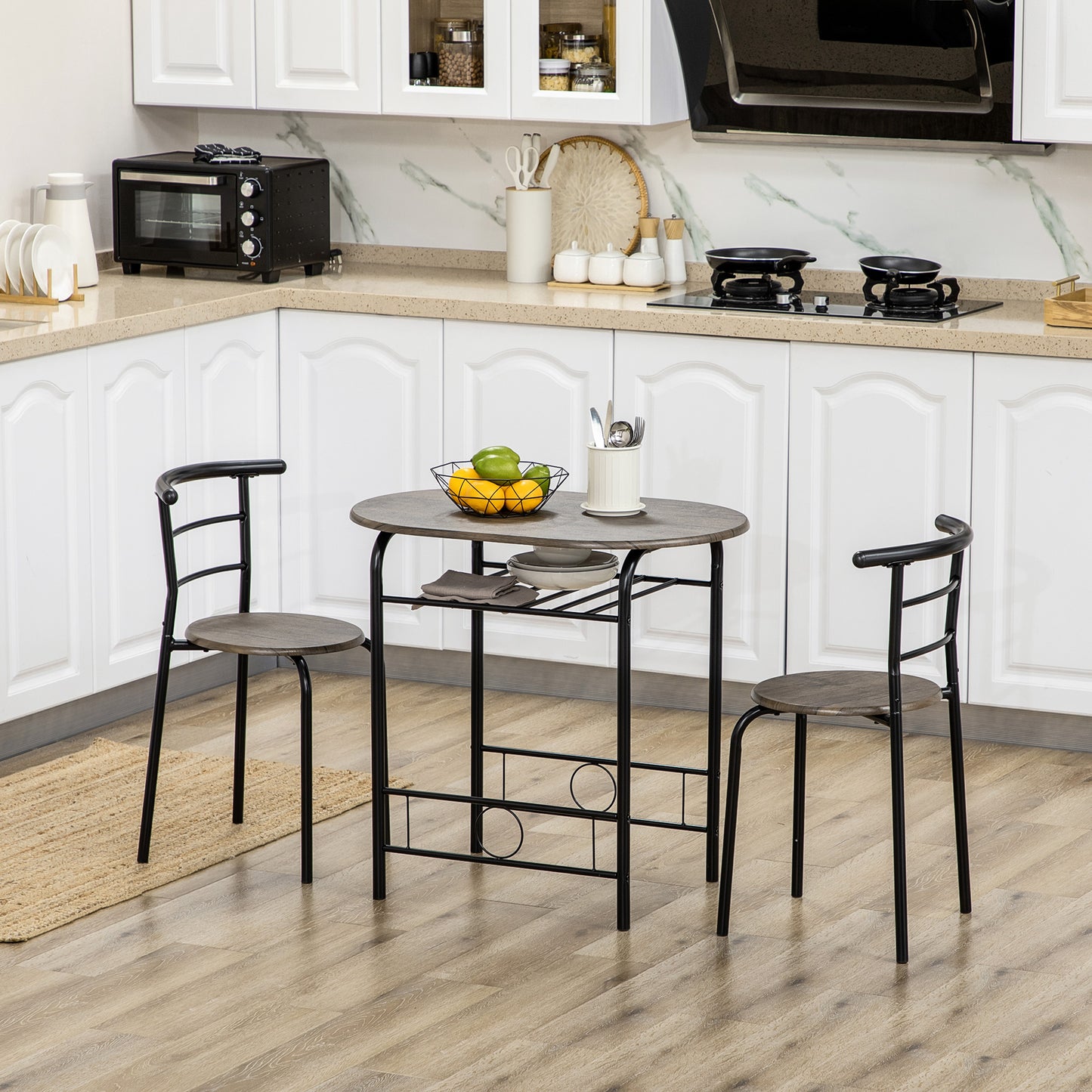 HOMCOM Bistro-Set Esstisch Küchentisch mit Stühlen Set, 1 Tisch, 2 Stühle, 80 cm x 53 cm x 74,5 cm, Schwarz