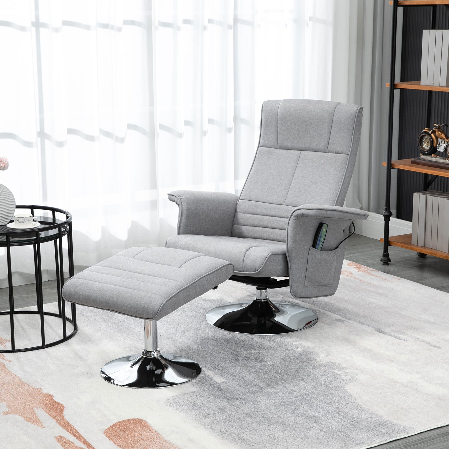 HOMCOM Massagesessel mit Hocker، neigbare Lehne، 78 × 95 × 88 سم، Hellgrau