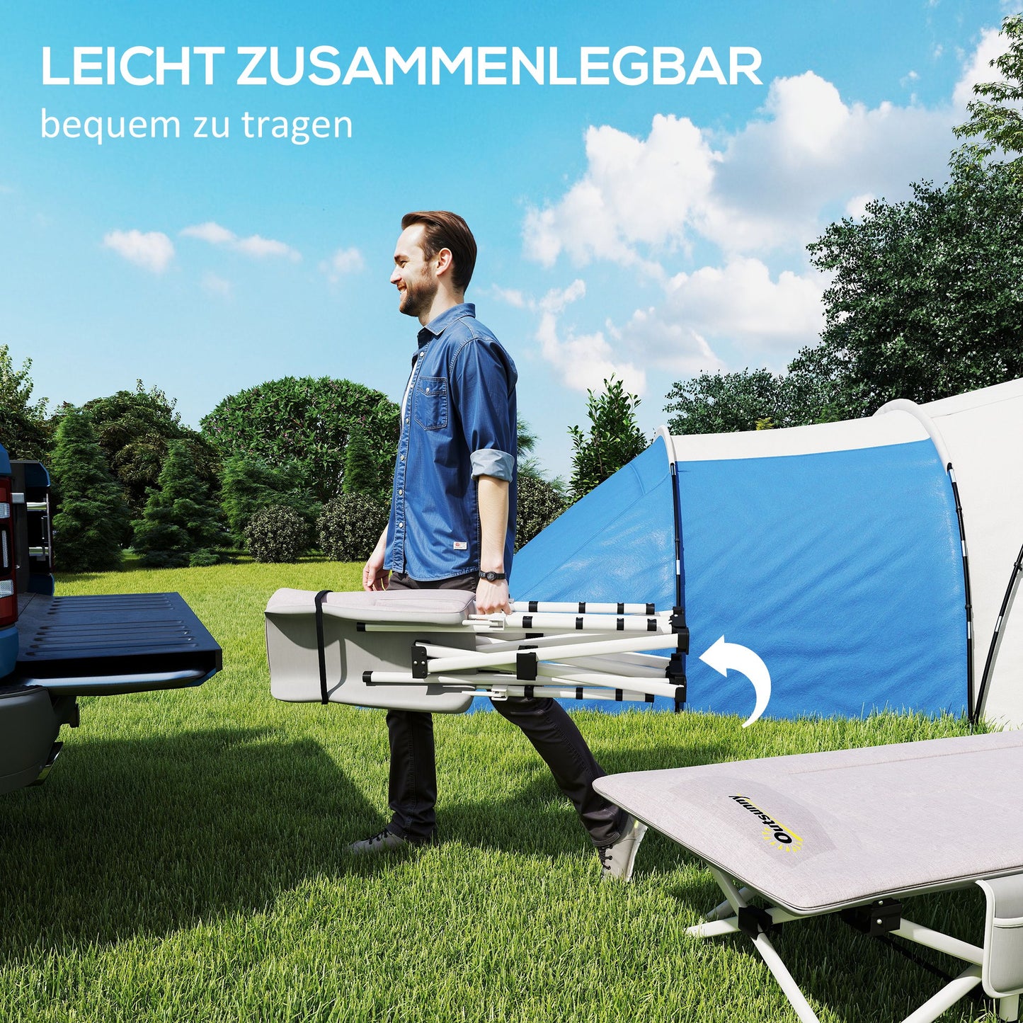 Outsunny Feldbett, Campingbett, klappbar, weich, bis 200 kg, rostfreies Metallgestell, 200x65x42cm, Grau