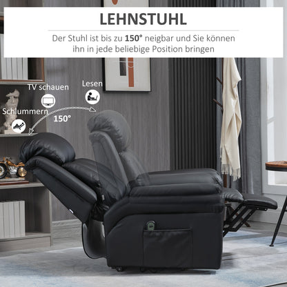 HOMCOM Relaxsessel mit Aufstehhilfe, inkl. Fußstütze und Kopfstütze, 1 Fernbedienung, Schwarz