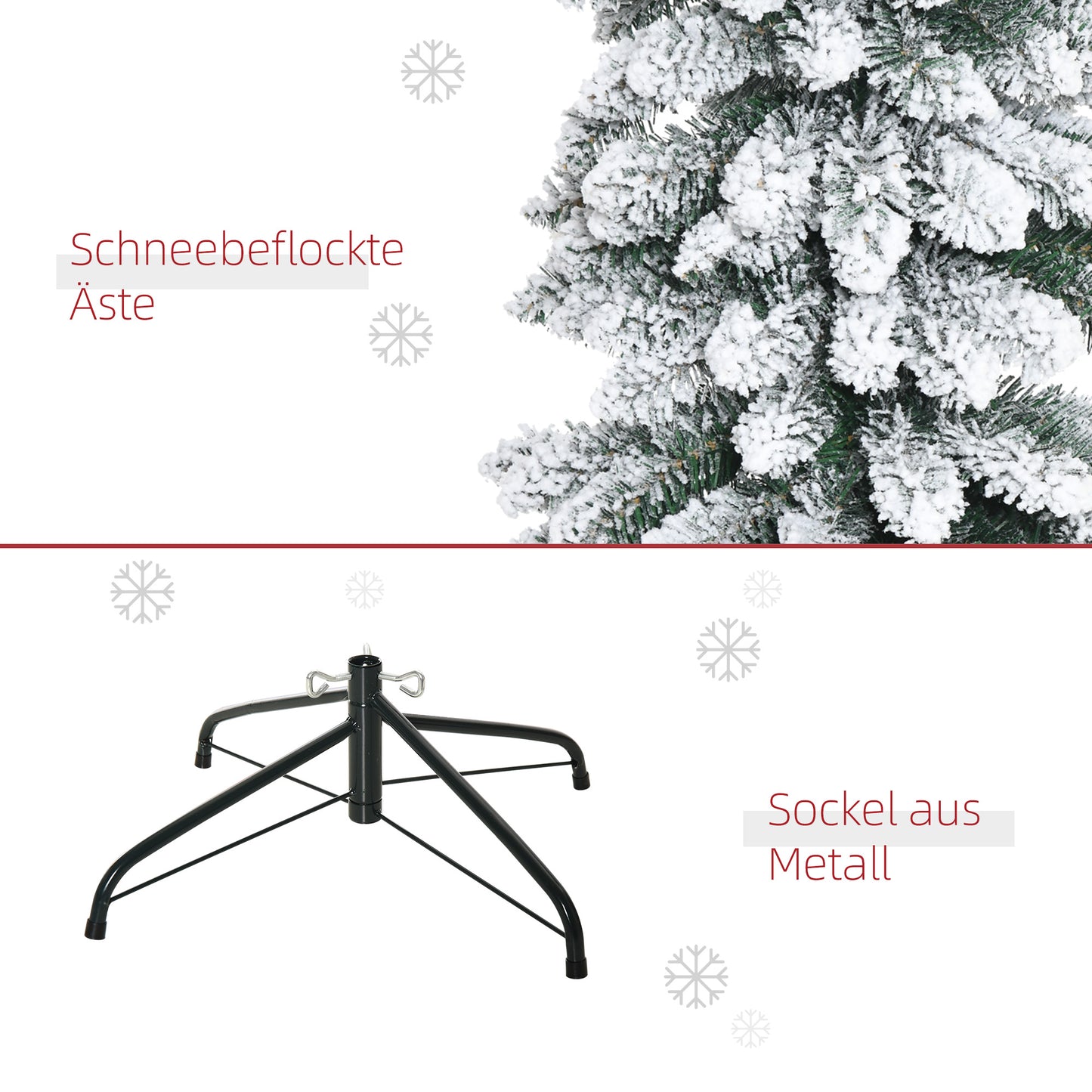 HOMCOM Künstlicher Weihnachtsbaum, schneebedeckt, schmales Design, feuerfest, 210 cm, Grün/Weiß