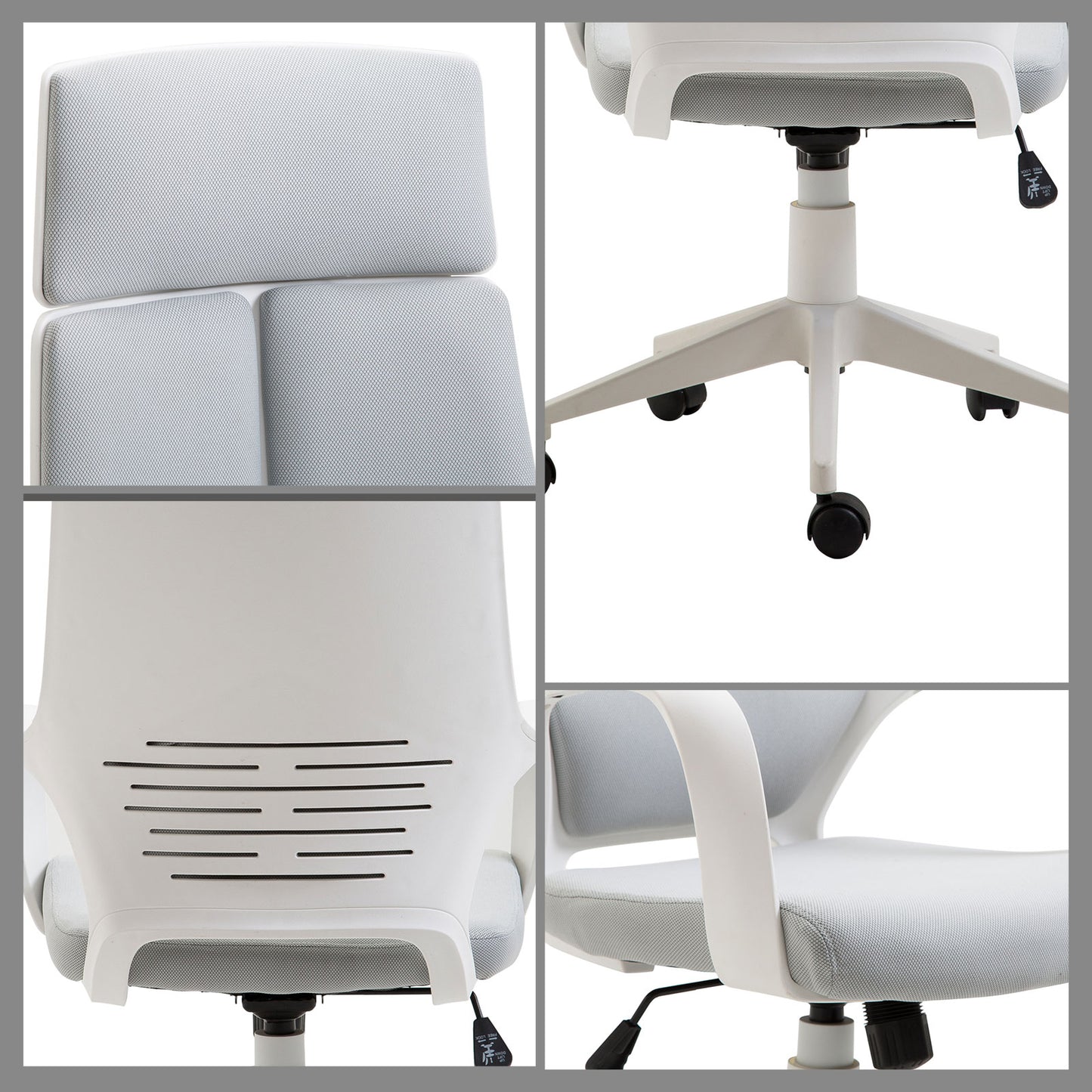 HOMCOM Ergonomischer Bürostuhl, Netz-Gewebe, höhenverstellbar, drehbar, rollbarer Schreibtischstuhl, Grau+Weiß