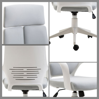 HOMCOM Ergonomischer Bürostuhl, Netz-Gewebe, höhenverstellbar, drehbar, rollbarer Schreibtischstuhl, Grau+Weiß