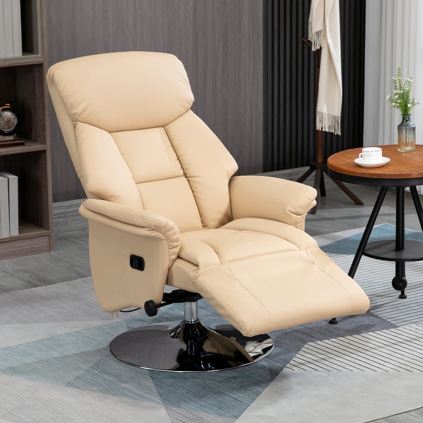 HOMCOM Relaxsessel, Liegefunktion, Lederoptik, Fußstütze, bis 150 kg, 78 x 80 x 109 cm, Beige