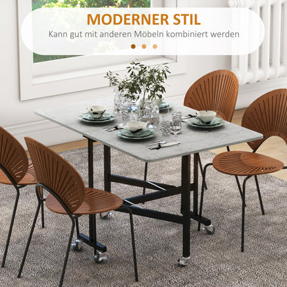 HOMCOM Esstisch für 4-6 Personen, Klapptisch mit Rollen, Stahlgestell, 52,5-120 x 80 x 73 cm, Grau