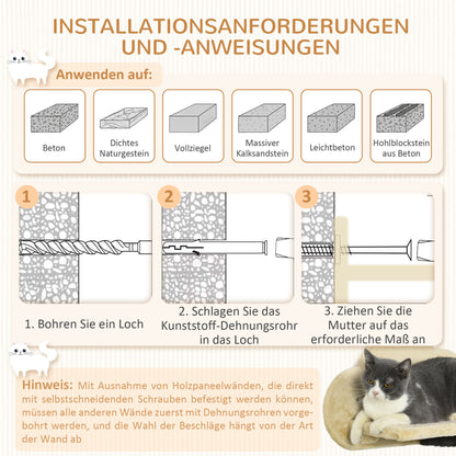 PawHut Katzentreppe, 5-teiliges Set, 2 Kratzstämme, 2 Plattformen mit Plüschbezug, Hängematte, beige