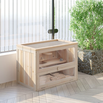 PawHut Kleintierkäfig Nagerkäfig Holz 60 x 35 x 42 cm