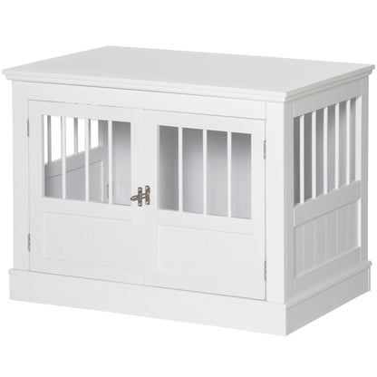 PawHut Hundekäfig, Möbel mit 3 Türen Hundehütte Hundebox für Zuhause 78 x 53 x 59,3 cm, Weiß
