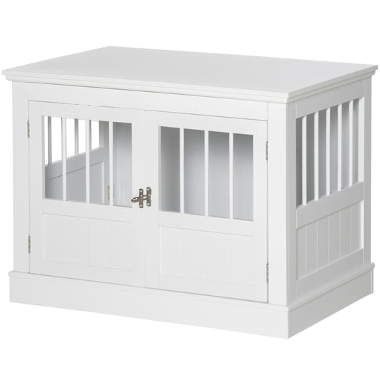 PawHut Hundekäfig, Möbel mit 3 Türen Hundehütte Hundebox für Zuhause 78 x 53 x 59,3 cm, Weiß
