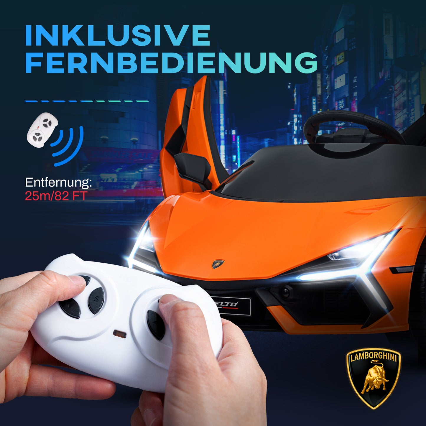 AIYAPLAY Elektroauto für Kinder von 3-5 Jahren, sanfter Antrieb, fernsteuerbar, mit Hupe, Kunststoff und Metall, Orange