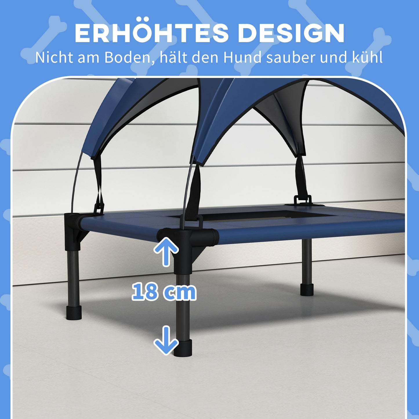 PawHut Hundebett mit Dach, Outdoor, tragbar, wasserabweisend, bis 30 kg, 61 x 46 x 63 cm, Dunkelblau