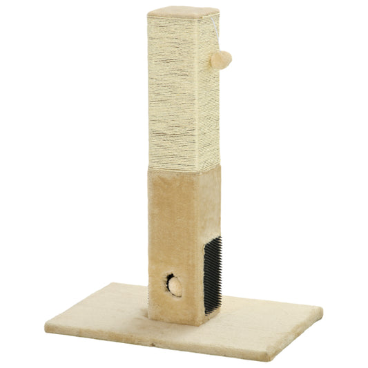 PawHut Kratzbaum für Katzen, Kratzsäule, 79 cm Katzenbaum mit Juteseil, inklusive Spielzeug, Plüsch, Beige