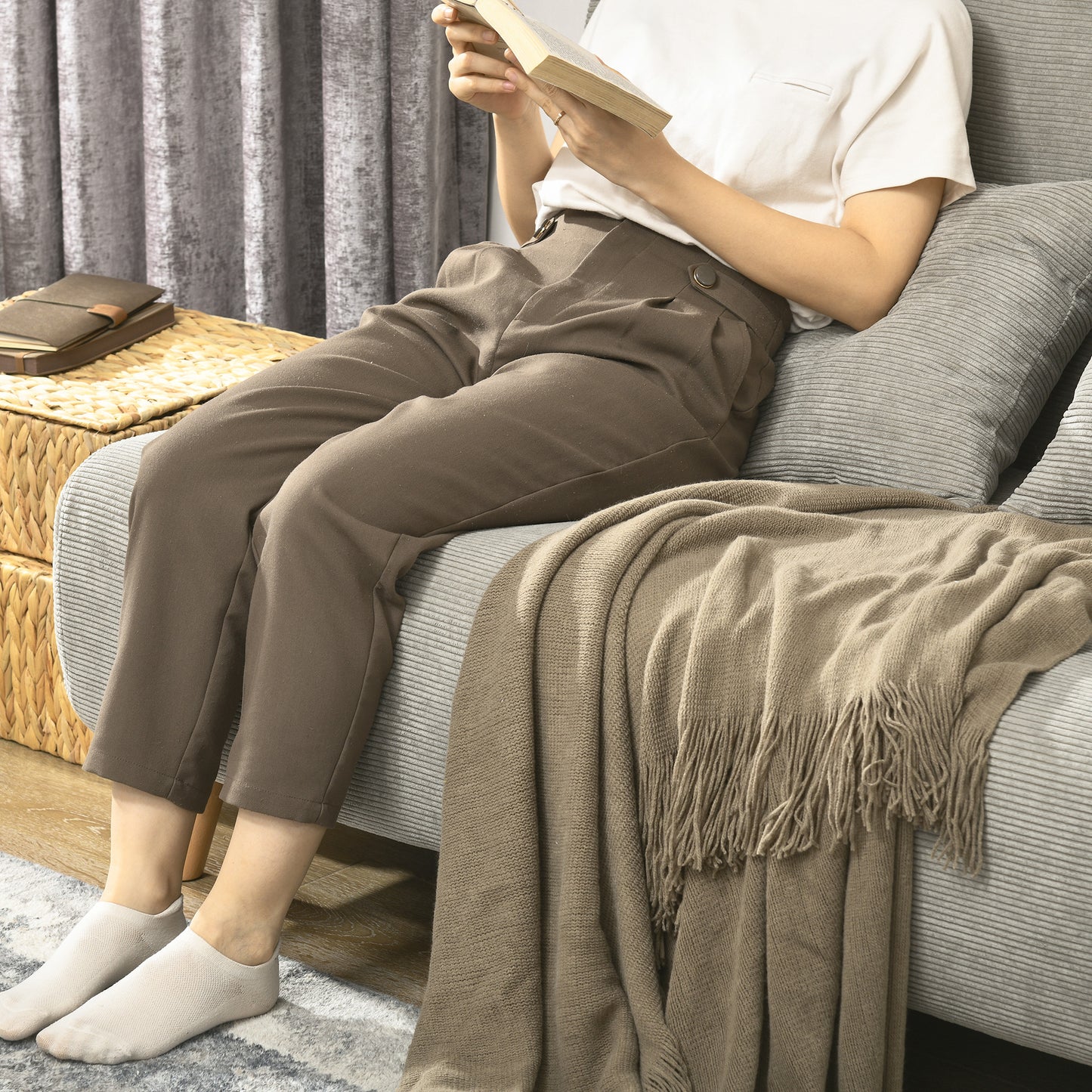 HOMCOM Schlafsofa, Gästebett, 3-fach verstellbare Rückenlehne, Leinenoptik, bis 120 kg, 141 x 90 x 81 cm, Grau