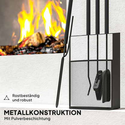 Outsunny Kaminbesteck Set 5teilig Kaminzubehör mit Besen, Schaufel, Schürhaken Zange Ständer Metall, Schwarz