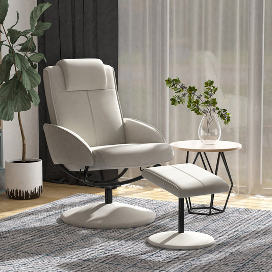 HOMCOM Relaxsessel mit Hocker, 360°drehbarer Fernsehsessel mit Liegefunktion, TV Sessel, Kunstleder, Lesesessel für Wohnzimmer, Schlafzimmer, Grau