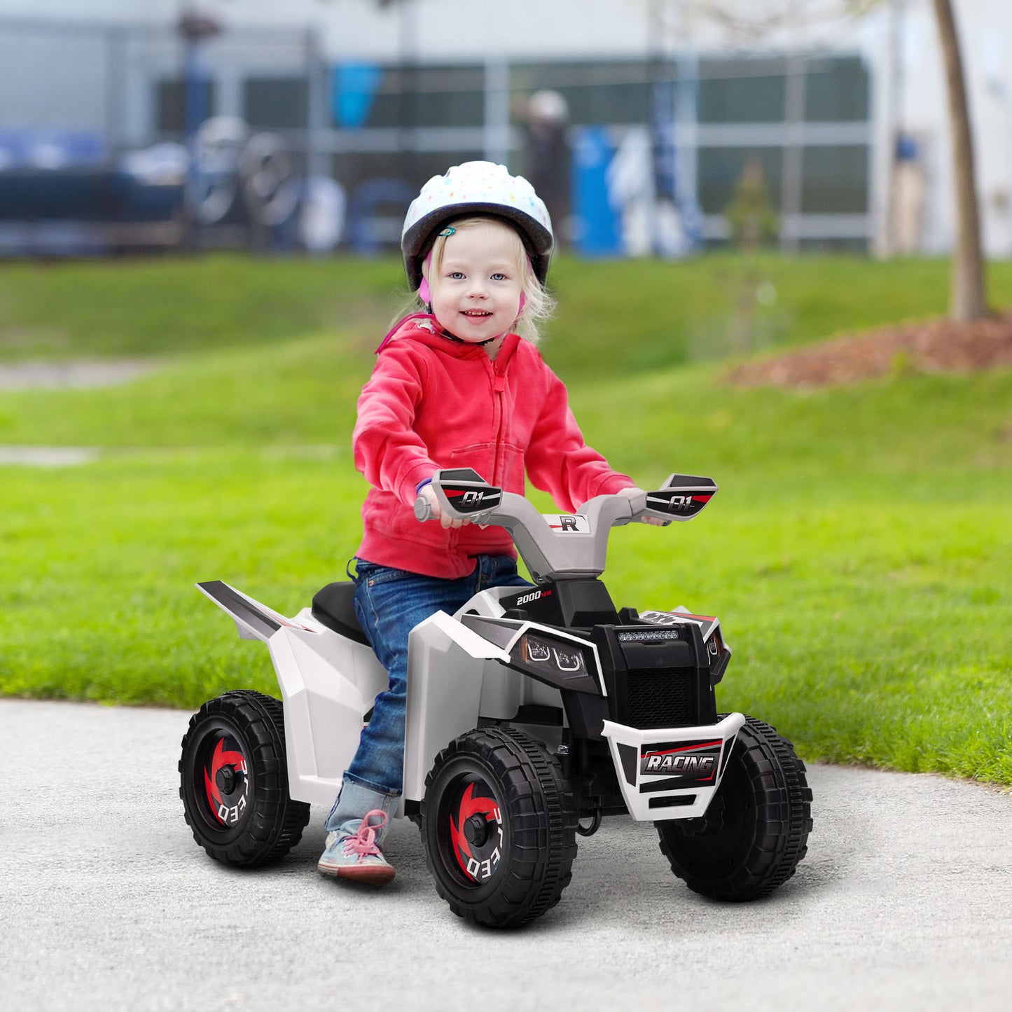 HOMCOM Elektro-Kinderquad, 2,5 km/h, Vorwärts- &amp; Rückwärtsgang, für 18-36 Monate, Weiß