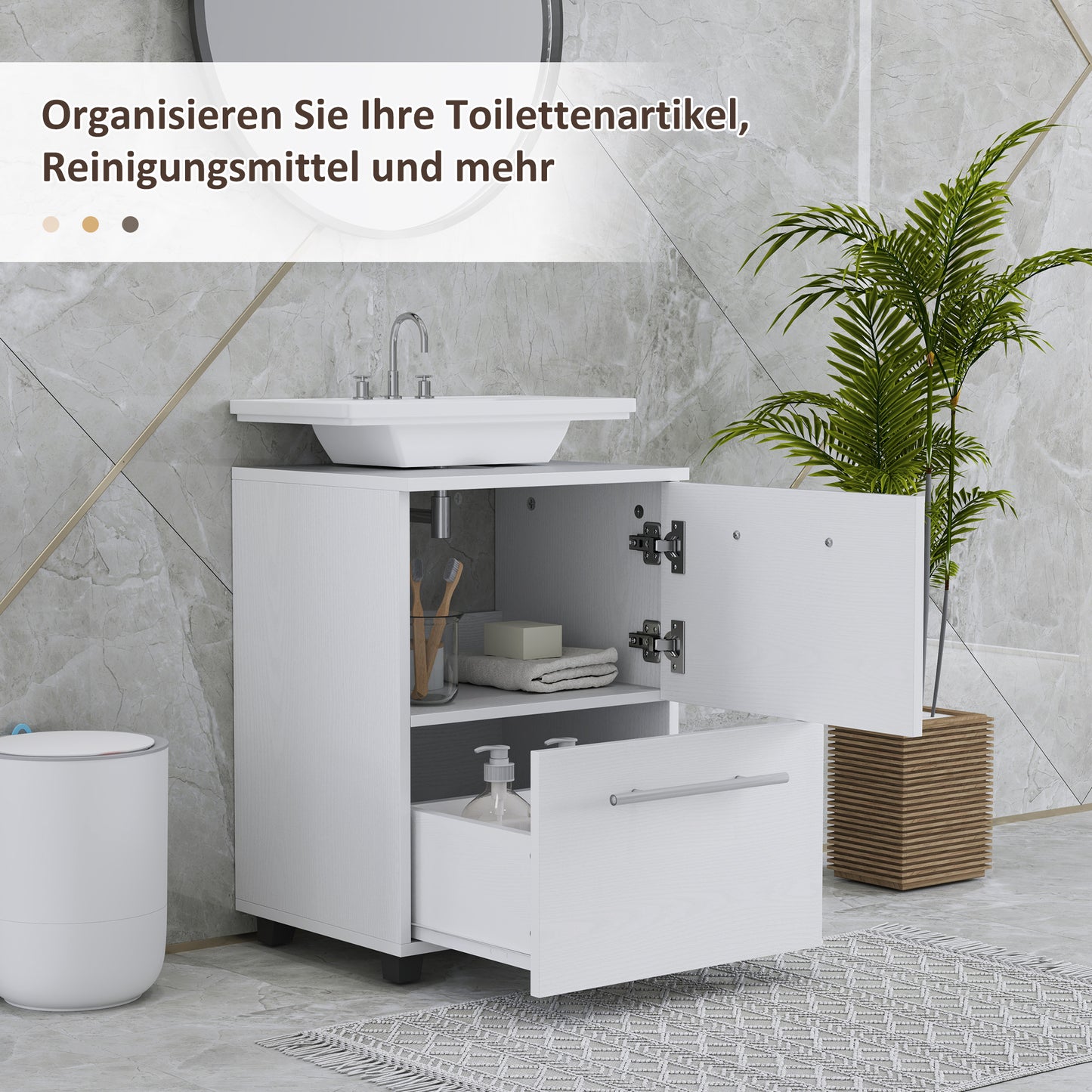 HOMCOM Badezimmerschrank، Waschbecken-Kommode mit Schublade، kompakt، Spanplatte، Weiß