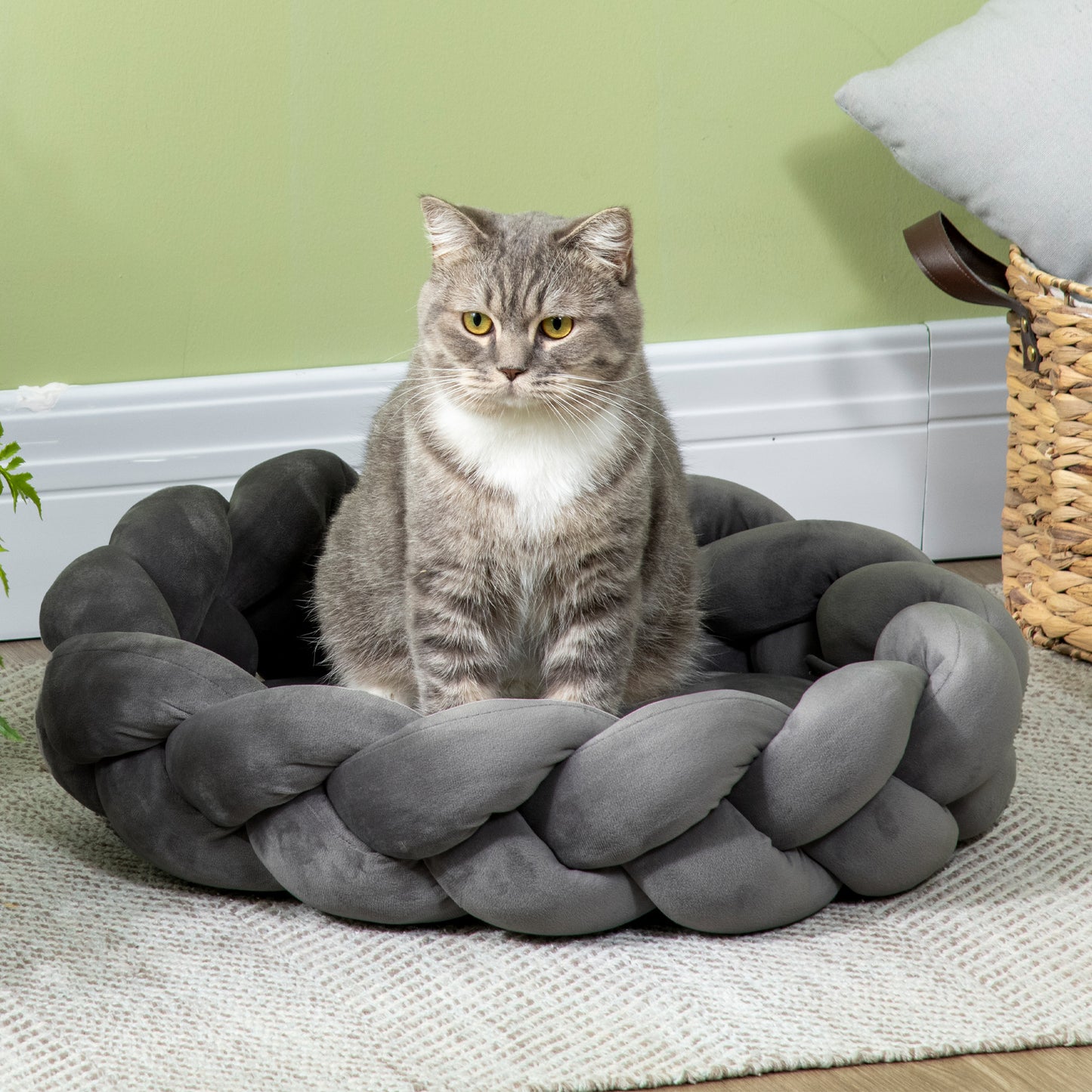 PawHut Haustierbett inkl. Kissen, Katzenbett, Hundekorb, waschbar, 55 cm x 55 cm x 14 cm, Grau